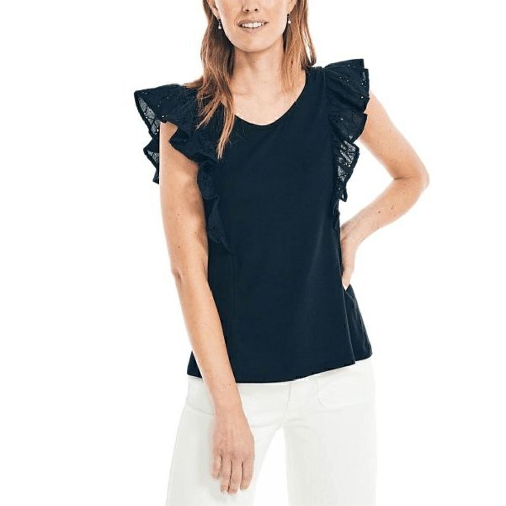 NAUTICA Women's Eyelet Short Sleeve Top XL